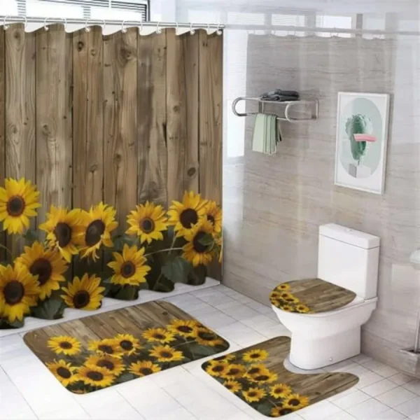 4Pcs Rustic Farmhouse Shower Curtain Set