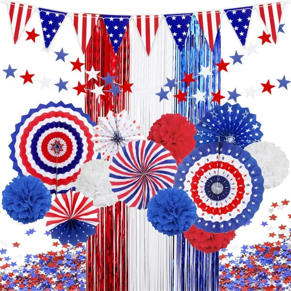 American Flag Paper Fans Patriotic Decoration Set