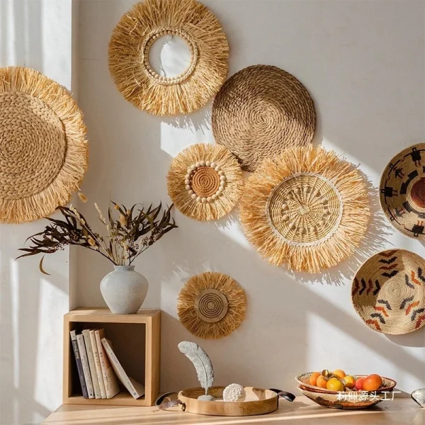 Raffia Grass Woven Wall Hanging Handmade